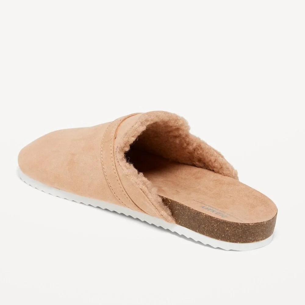 NEW Old Navy Faux Suede Sherpa Lined Slip On Teddy Bear Clog Mules Slides Shoes